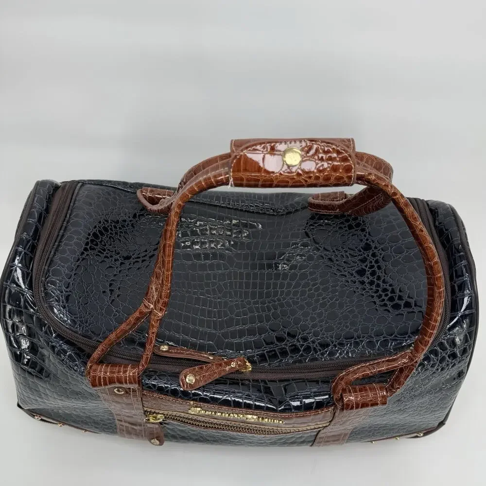 Samantha Black Brown Tweed Croco Embossed Wheeled 22.5” Weekender Luggage